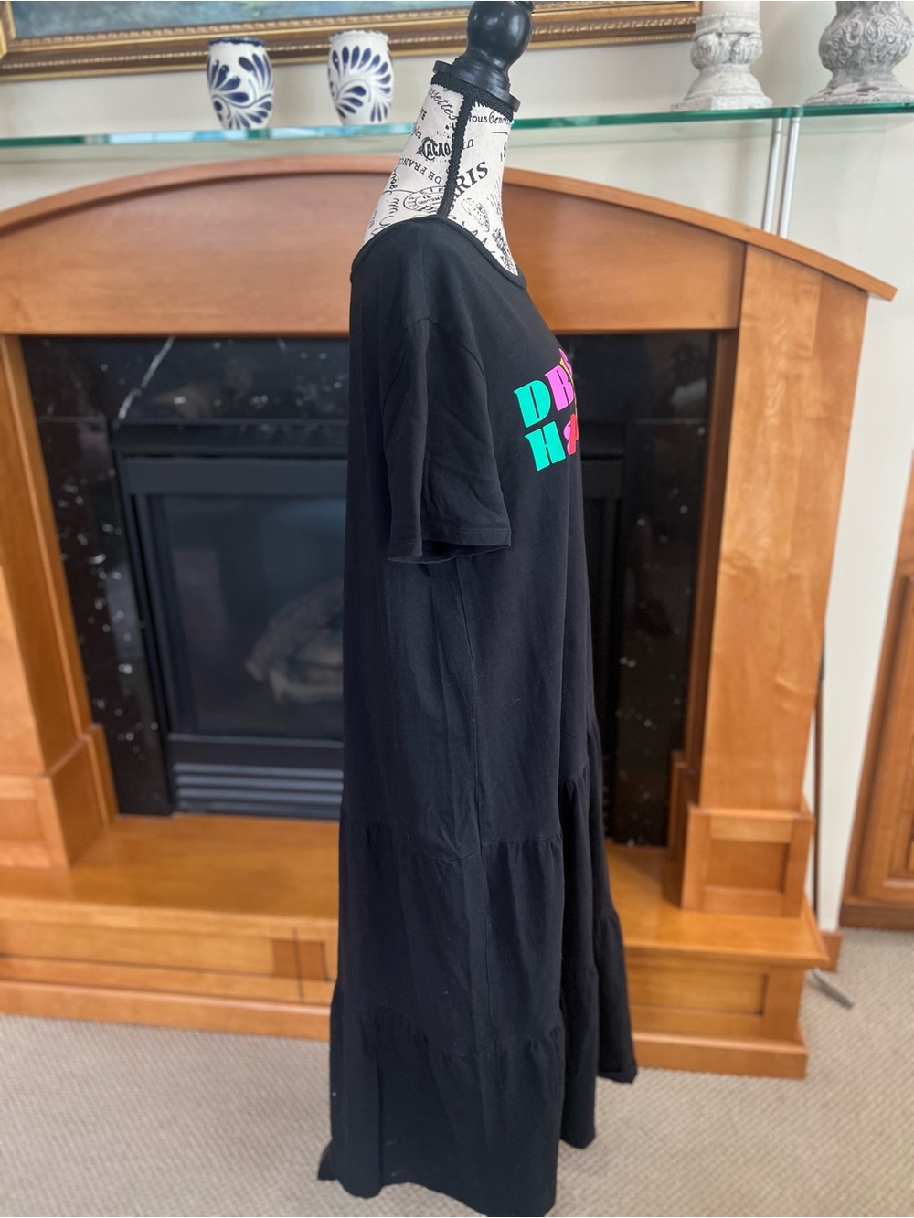 Farm Rio Tiered T‑Shirt Dress with Colorful 'Dress in Happiness' Graphic - Picture 2 of 9